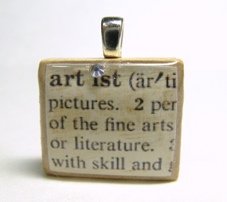 Artist vintage dictionary Scrabble tile with Swarovski crystal image 1