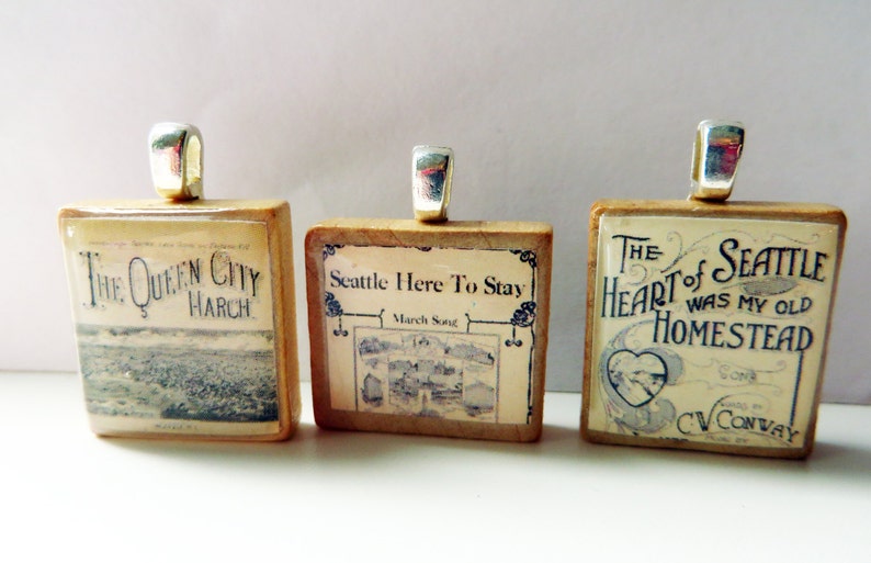 The Heart of Seattle vintage sheet music Scrabble tile pendant image 3