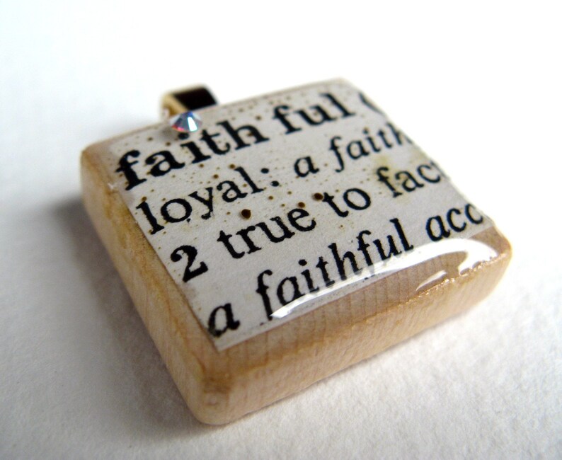 Faithful vintage dictionary Scrabble tile with Swarovski crystal image 3