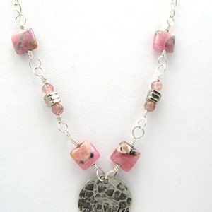 Peace sterling silver necklace with pink rhodochrosite and tourmaline gemstones inspirational jewelry image 4