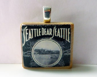 Seattle Dear Seattle - vintage sheet music Scrabble tile pendant