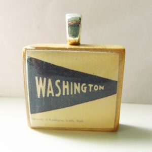 University of Washington pennant -  vintage UW postcard Scrabble tile pendant