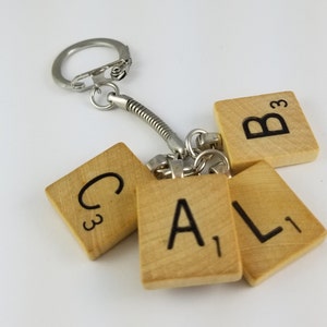 Scrabble tile keychain with 4 initials great personalized gift image 1