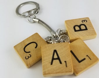 Scrabble tile keychain with 4 initials - great personalized gift