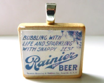 Rainier Beer - vintage advertising Scrabble tile pendant