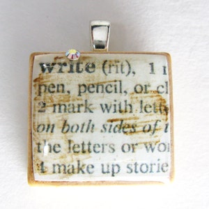 Write vintage dictionary Scrabble tile with Swarovski crystal image 2