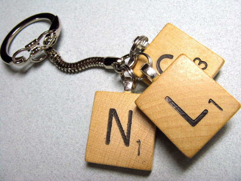 Scrabble tile keychain with 4 initials great personalized gift image 7