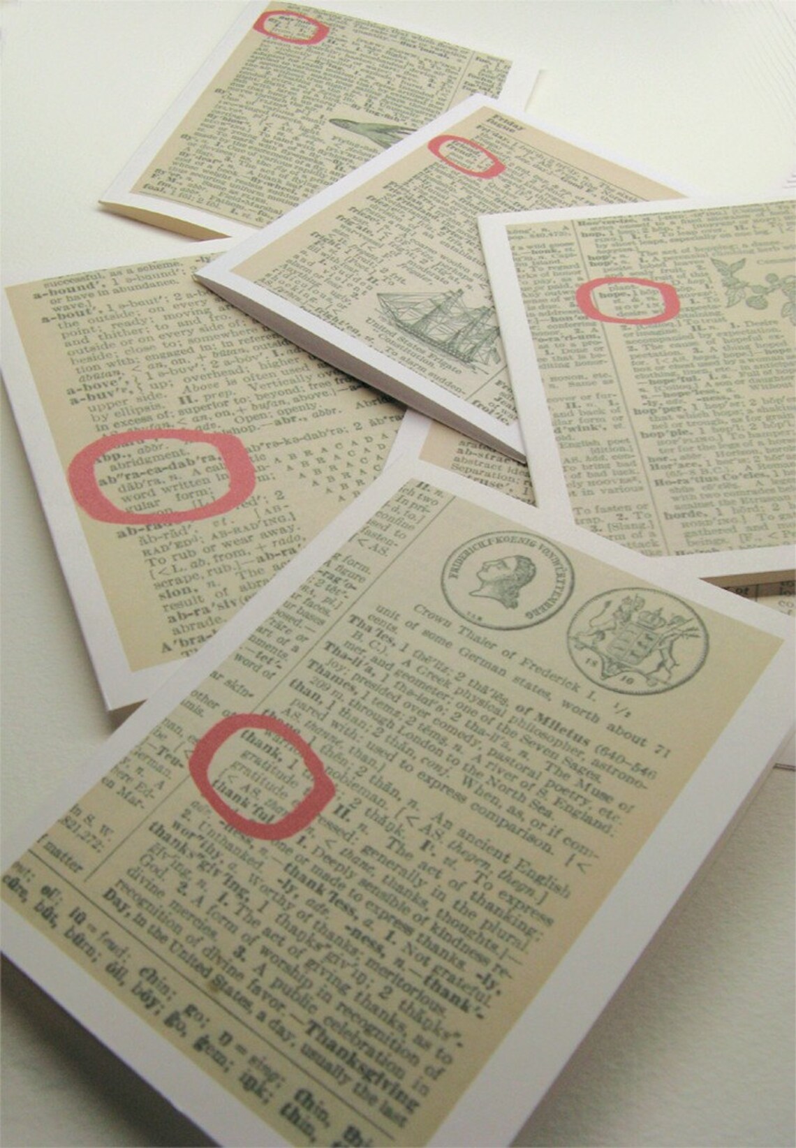 Vintage Dictionary Cards - HOPE - With Delicate Plant Drawing - Great ...