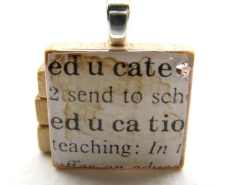 Educate - vintage dictionary Scrabble tile with Swarovski crystal - great teacher gift