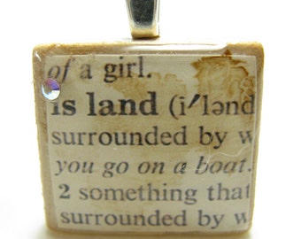 Island - vintage dictionary Scrabble tile with Swarovski crystal