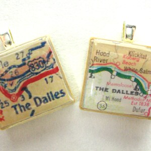 The Dalles, Oregon - your choice of 1952 or 1988 Scrabble tile map pendant