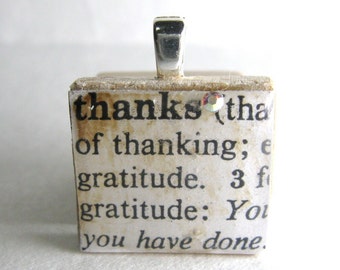 Thanks - vintage dictionary Scrabble tile with Swarovski crystal - great gift for a special teacher or volunteer