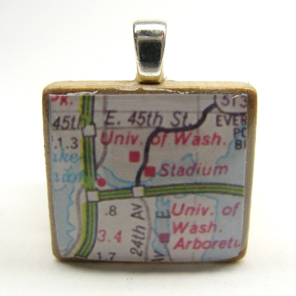 University of Washington Seattle - 1980s vintage Scrabble tile map - great graduation gift