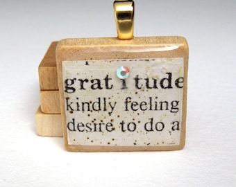 Gratitude - vintage dictionary Scrabble tile with Swarovski crystal