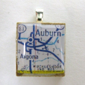 Auburn, Washington 1972 vintage Scrabble tile map pendant image 2