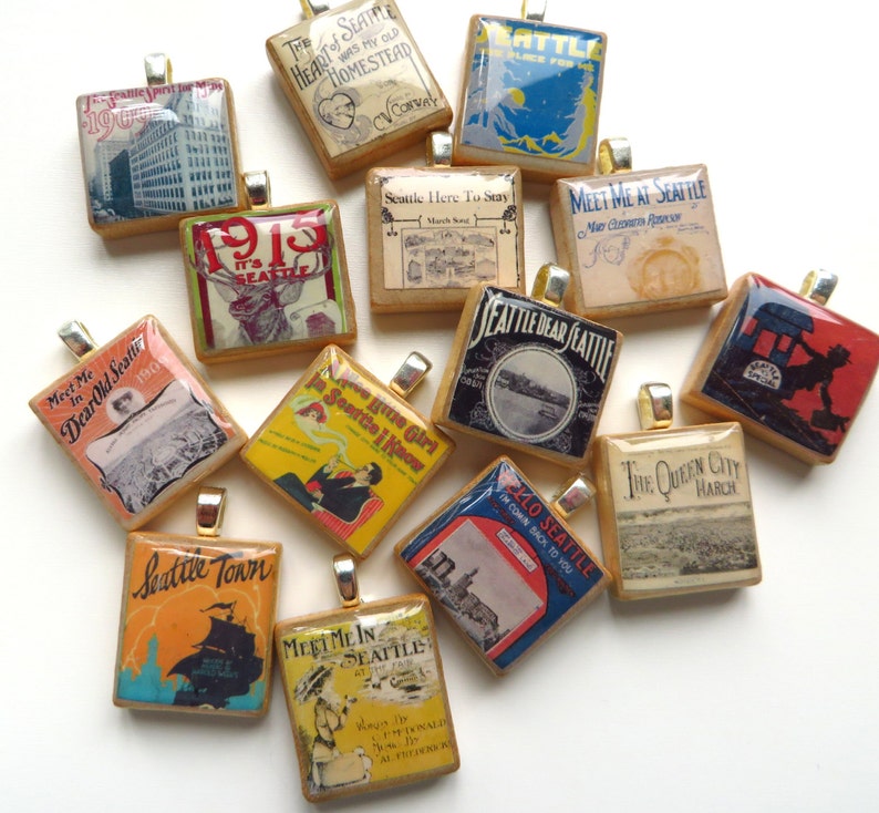 The Heart of Seattle vintage sheet music Scrabble tile pendant image 4