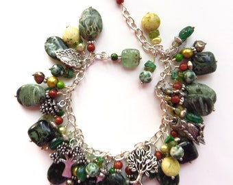 Gemstone and pearl charm bracelet - Secrets of the Forest