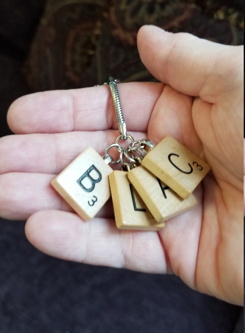 Scrabble tile keychain with 4 initials great personalized gift image 3