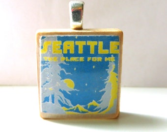Vintage Seattle sheet music Scrabble tile pendant - Seattle The Place For Me