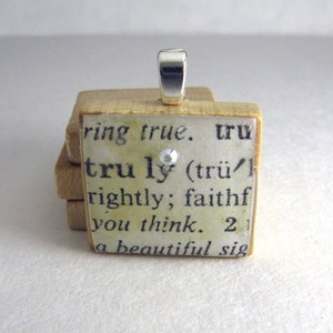 Truly - vintage dictionary Scrabble tile with Swarovski crystal