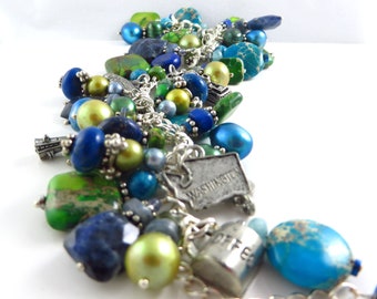 Seattle Seahawks gemstone and pearl charm bracelet