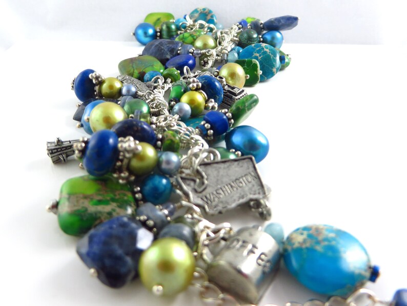 Seattle Seahawks gemstone and pearl charm bracelet shops