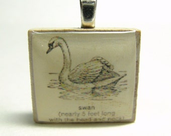 Swan drawing - vintage dictionary Scrabble tile pendant