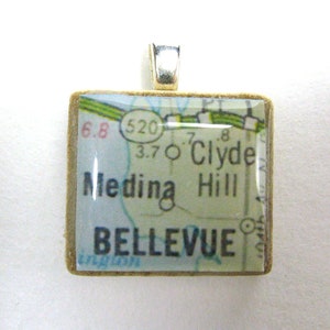 Bellevue, Washington 1962 vintage Scrabble tile map pendant image 2