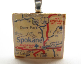 Spokane, Washington - 1950s vintage Scrabble tile map