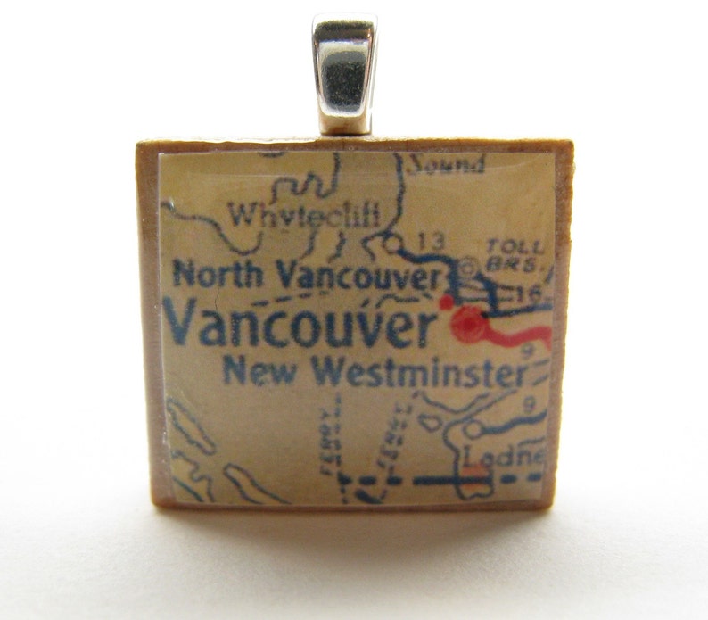 Vancouver, BC Canada 1950s vintage Scrabble tile map image 1