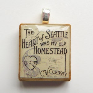 The Heart of Seattle vintage sheet music Scrabble tile pendant image 2