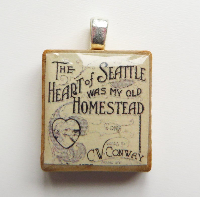 The Heart of Seattle vintage sheet music Scrabble tile pendant image 2