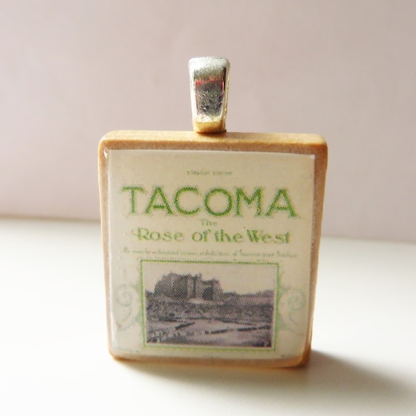 Tacoma  Rose of the West  - vintage sheet music Scrabble tile pendant