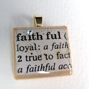 Faithful vintage dictionary Scrabble tile with Swarovski crystal image 2