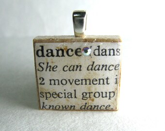 Dance - vintage dictionary Scrabble tile with Swarovski crystal