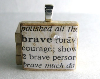 Brave - vintage dictionary Scrabble tile with Swarovski crystal