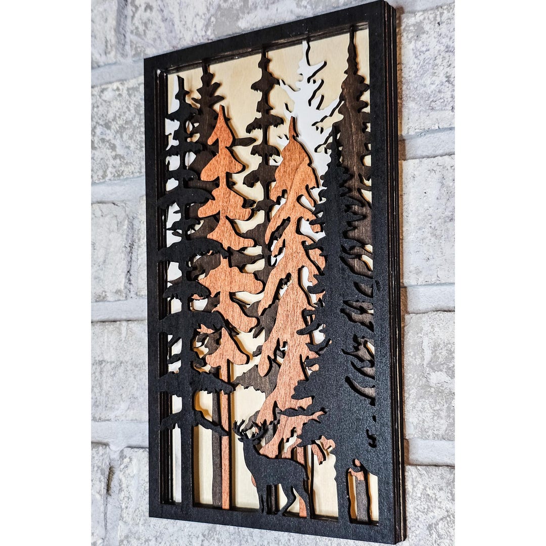 Rustic Deer Forest Wood Wall Art - Layered 3D Nature Scene - Etsy