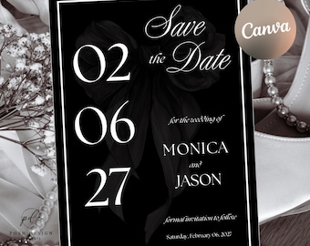 Modern Black and White Save the Date Wedding Invitation | Luxury Save the Date Invite | Editable Digital Template | Instant Download