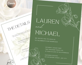 Modern Wedding Invitation Template with Details Card | Minimalist Editable Invite Suite | Printable Wedding Set