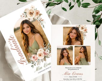 Modern Graduation Announcement | Class of 2026 Graduation Card | Editable Senior Invite | Minimalist Grad Party Template