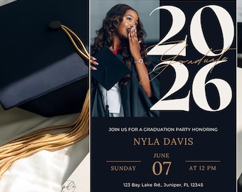 2026 Graduation Party Invitation | Modern Photo Grad Announcement (Digital Download) Class of 2026 Invite