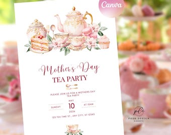 Mother’s Day Tea Party Invitation | Floral Garden Party Invite | Printable Mommy and Me Brunch Invite Template