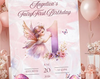Fairy First Birthday Party Invitation | Editable Canva Template | Digital Download