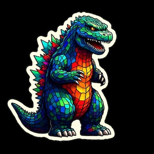 Rainbow Godzilla Sticker - Waterproof Vinyl, Monster Art, Vibrant Decal