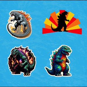 Godzilla Sticker Pack – 4 Waterproof Vinyl Kaiju Stickers for Laptops & More