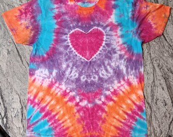 Heart Pattern Handmade Tie Dye Tee Shirt – Size L