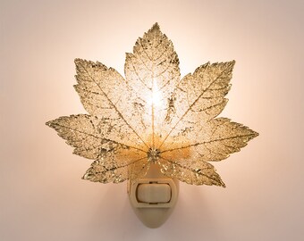 Flowers /& Leaves Silver//24k Gold Dipped Double Full Moon Maple Leaf Necklace 20/"