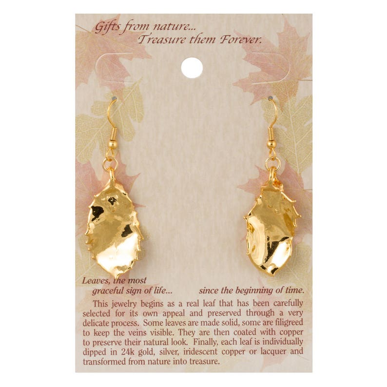 Real Holly Leaves Dipped In 24k Gold Carded 24k Gold Electroplated French Hook Earrings