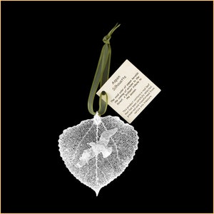 Real Silver Aspen Leaf Ornament with Bird Silhouette - Gift Bagged