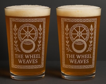 One Pair (2)  of Laster Engraved WoT Pint Glasses – Fantasy-Wheel-Inspired glasses